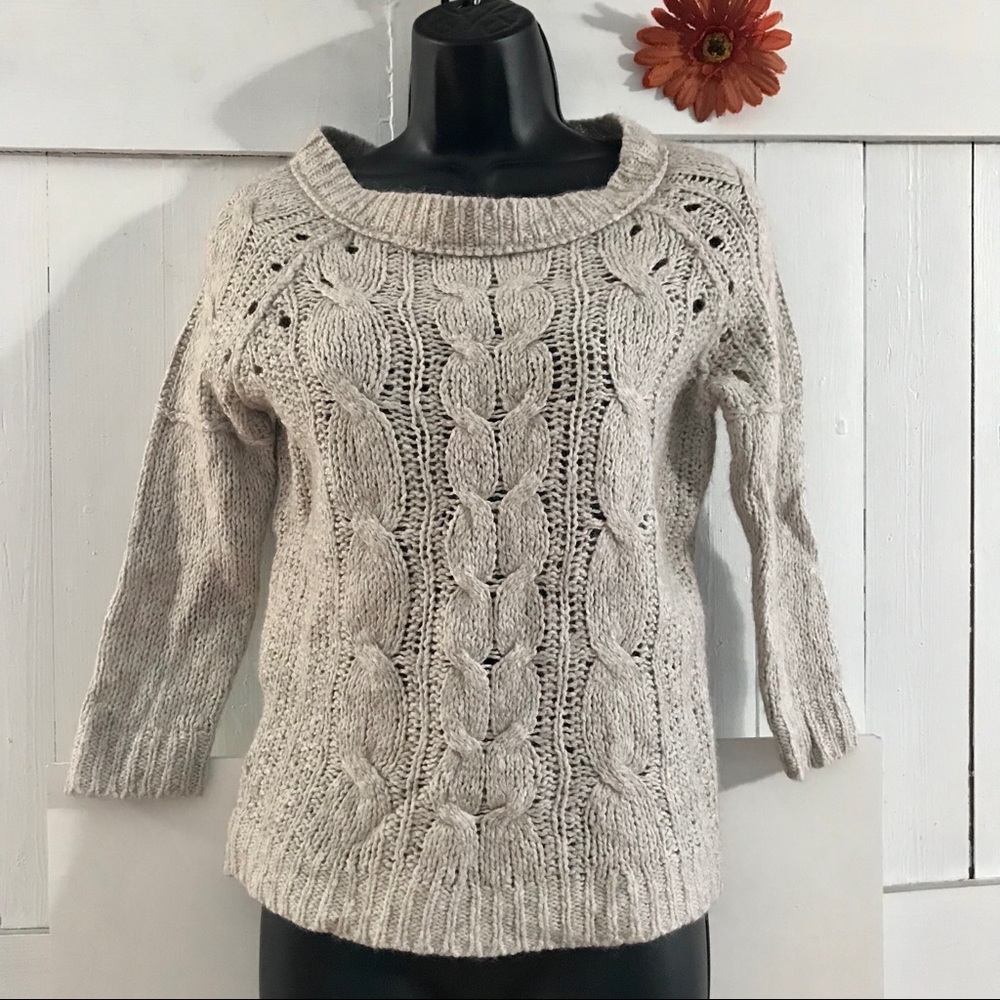 Loft 3/4 crochet tan sweater